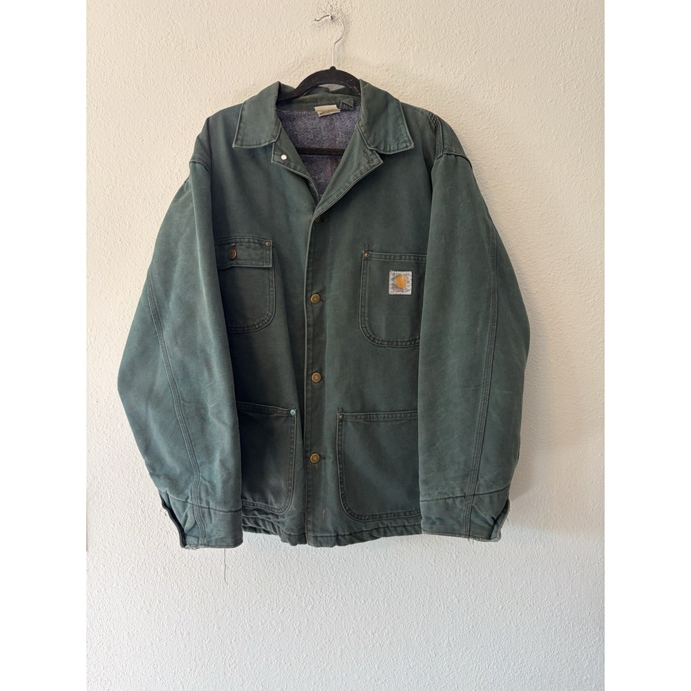 Vintage Carhartt Blanket Lined Chore Jacket Green Union Made USA Large Michigan